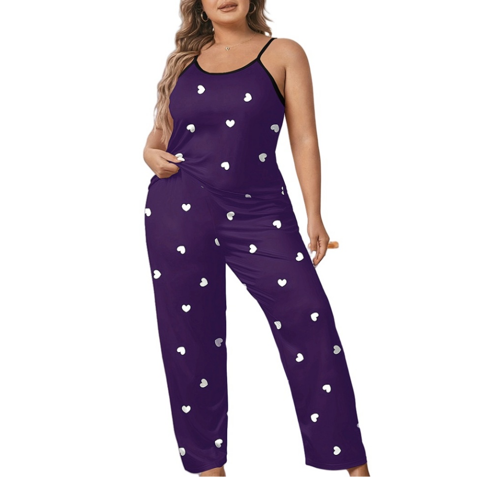 Plus Size Heart Print Pajamas Spaghetti Strap Outwear Pajamas Night Sleepwear